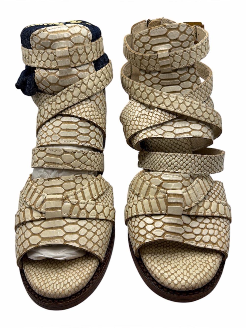 NEW Freebird by Steven Rare Claw Python Snake Heel Sandals Strappy Cream Size 9 - Picture 2 of 9
